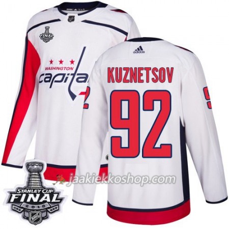 Miehille NHL Washington Capitals Pelipaita Evgeny Kuznetsov 92 2018 Stanley Cup Final Patch Adidas Valkoinen Authentic